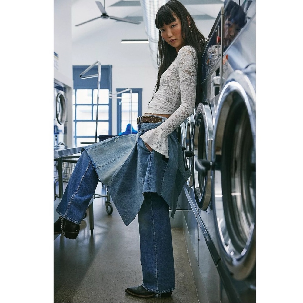 Free People Bohemian Retro 70s Festival Wild River Handkerchief Denim Skirt 28 - Picture 3 of 12